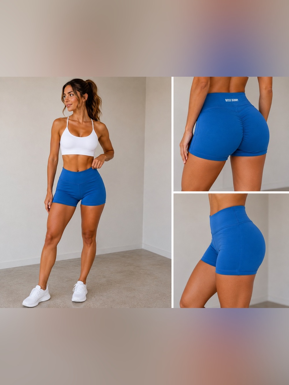 NWT Blue BOSS BUNNY Women's Athletic Shorts Scrunch Butt & Butt lifting Large